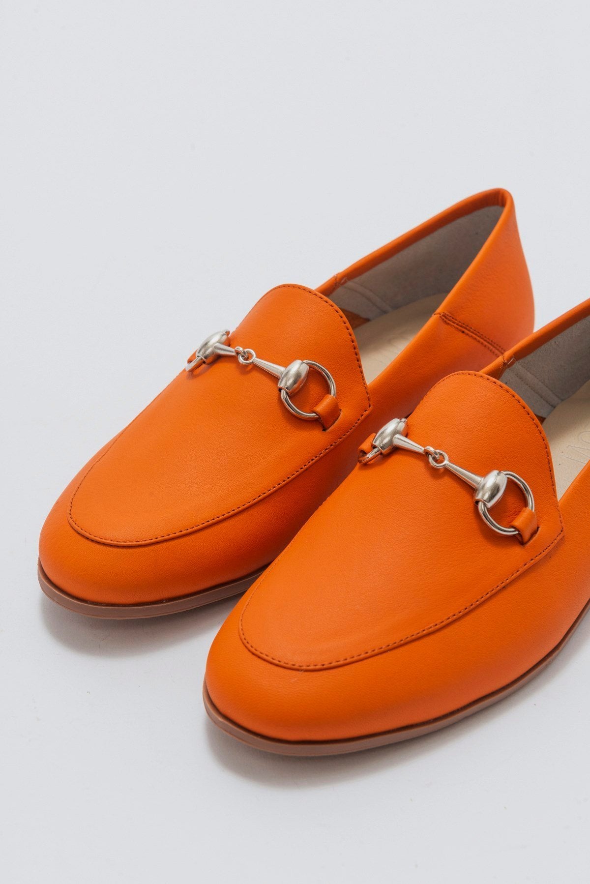 Penny - Neon Orange Leather Horsebit Loafers