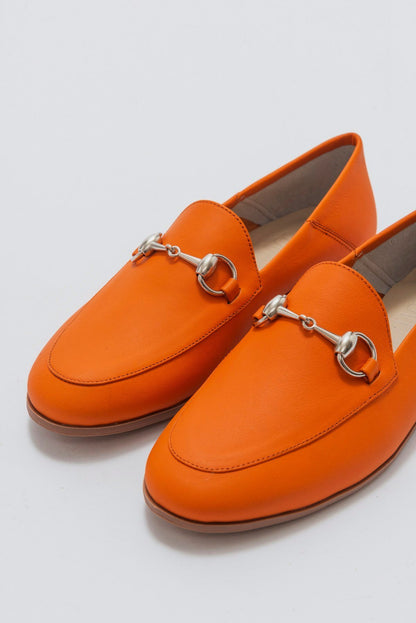 Penny - Neon Orange Leather Horsebit Loafers