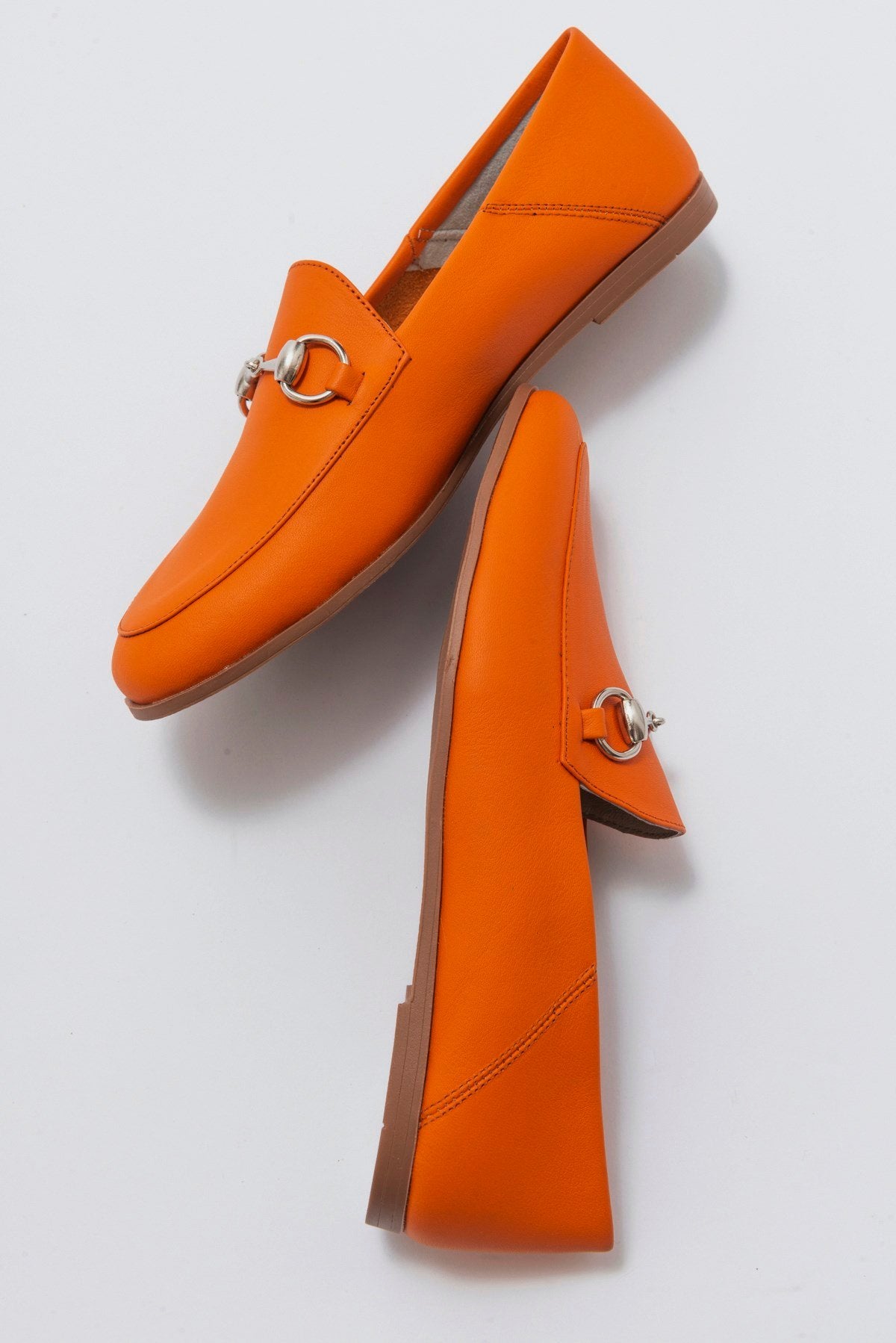 Penny - Neon Orange Leather Horsebit Loafers
