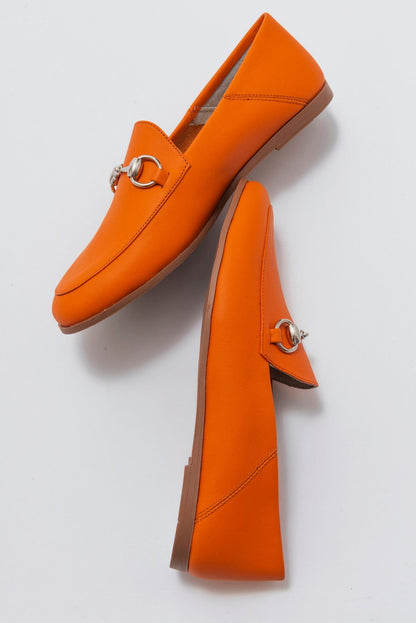 Penny - Neon Orange Leather Horsebit Loafers