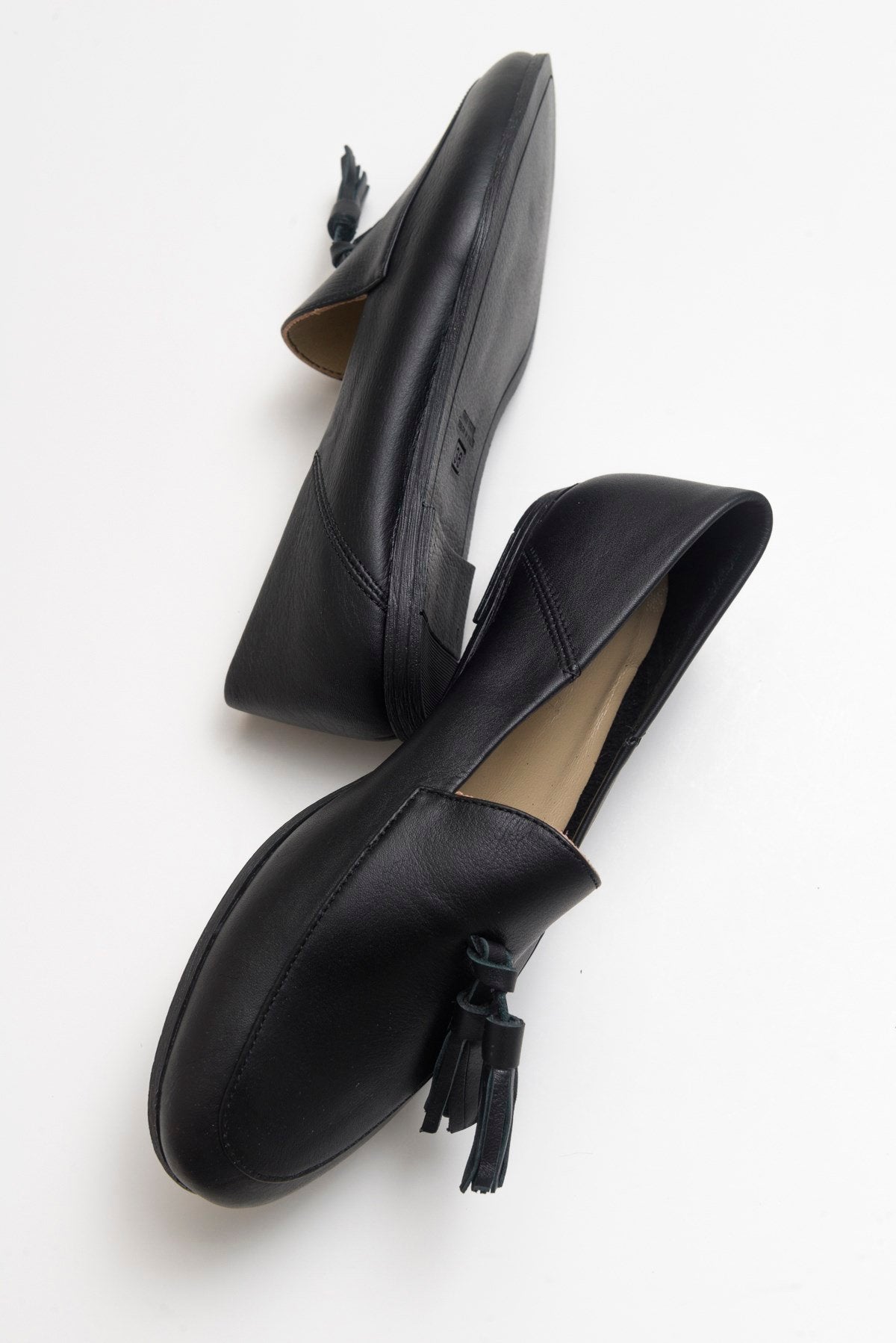 Mona - Black Soft Leather Tassel Loafers (Women)