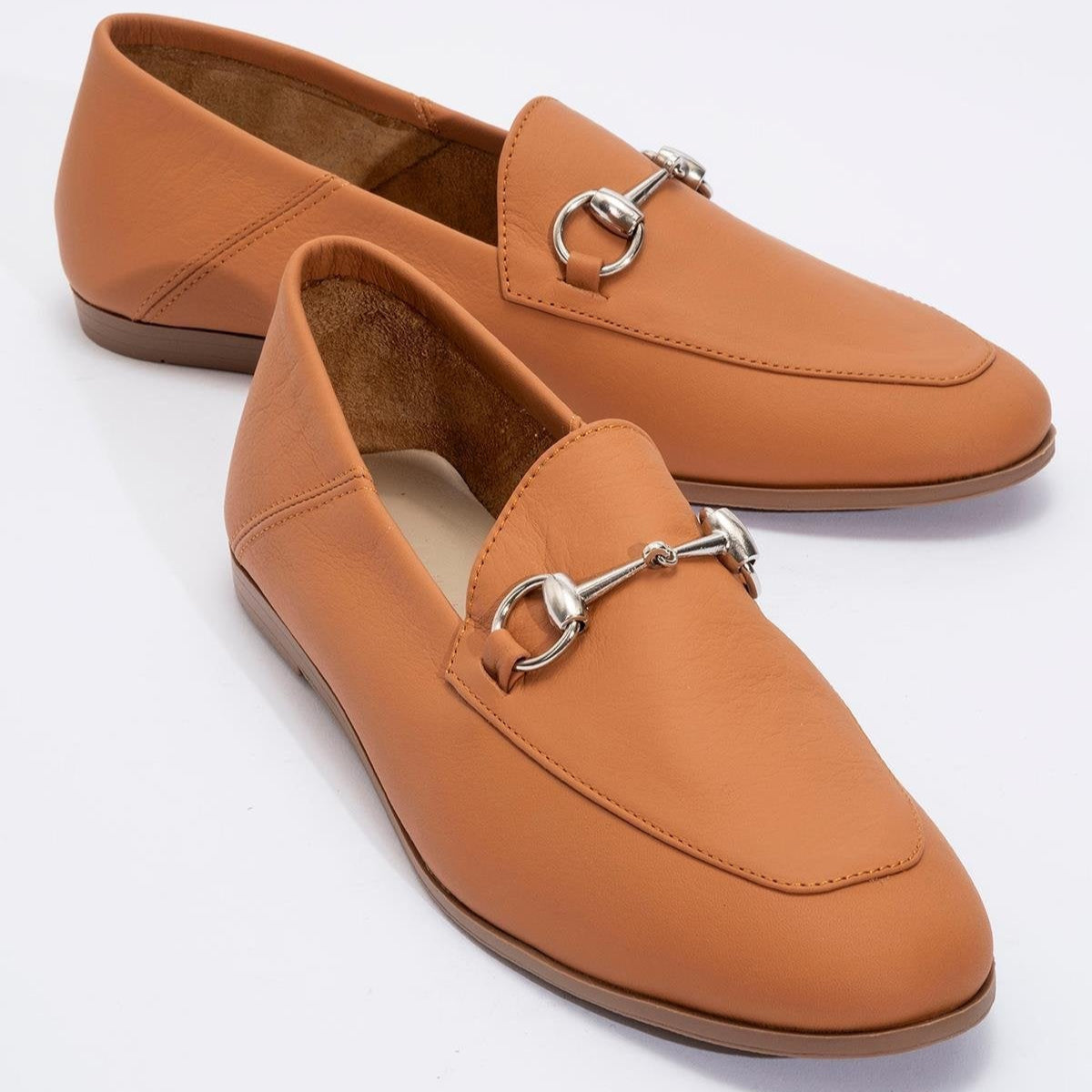 Penny - Orange Leather Horsebit Loafers