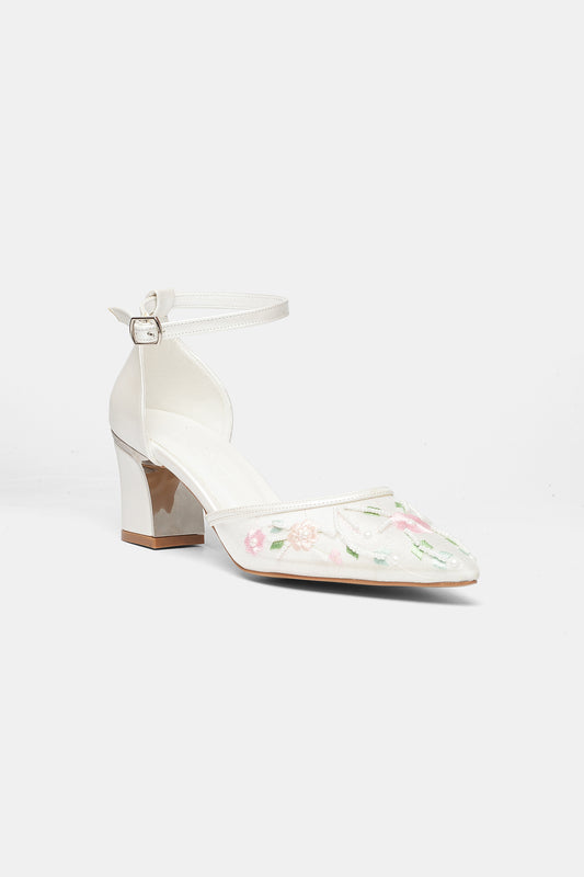 Lorelai Ivory Embroidered Mesh Bridal Pumps