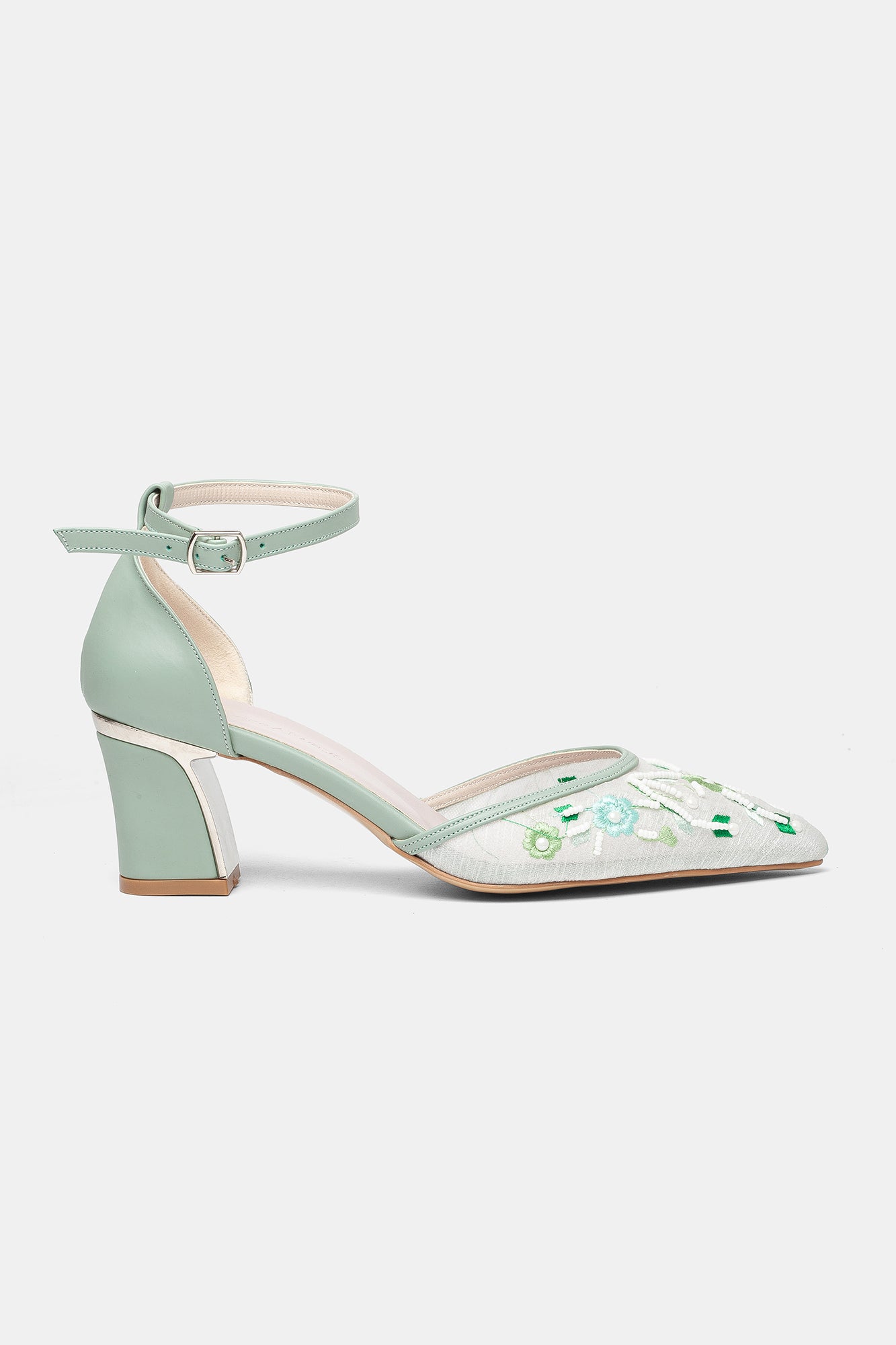 Lorelai Sage Green Embroidered Mesh Bridal Pumps
