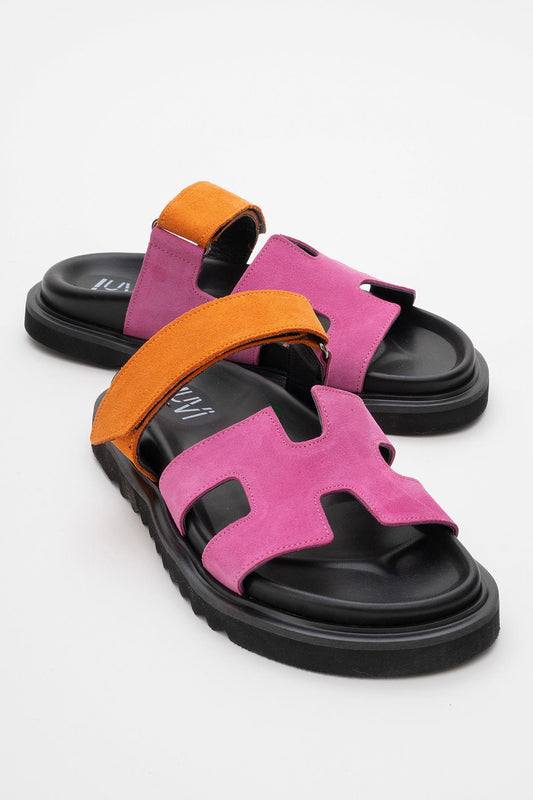 Morte - Fuchsia Orange Suede Leather Slide Sandal (Women)