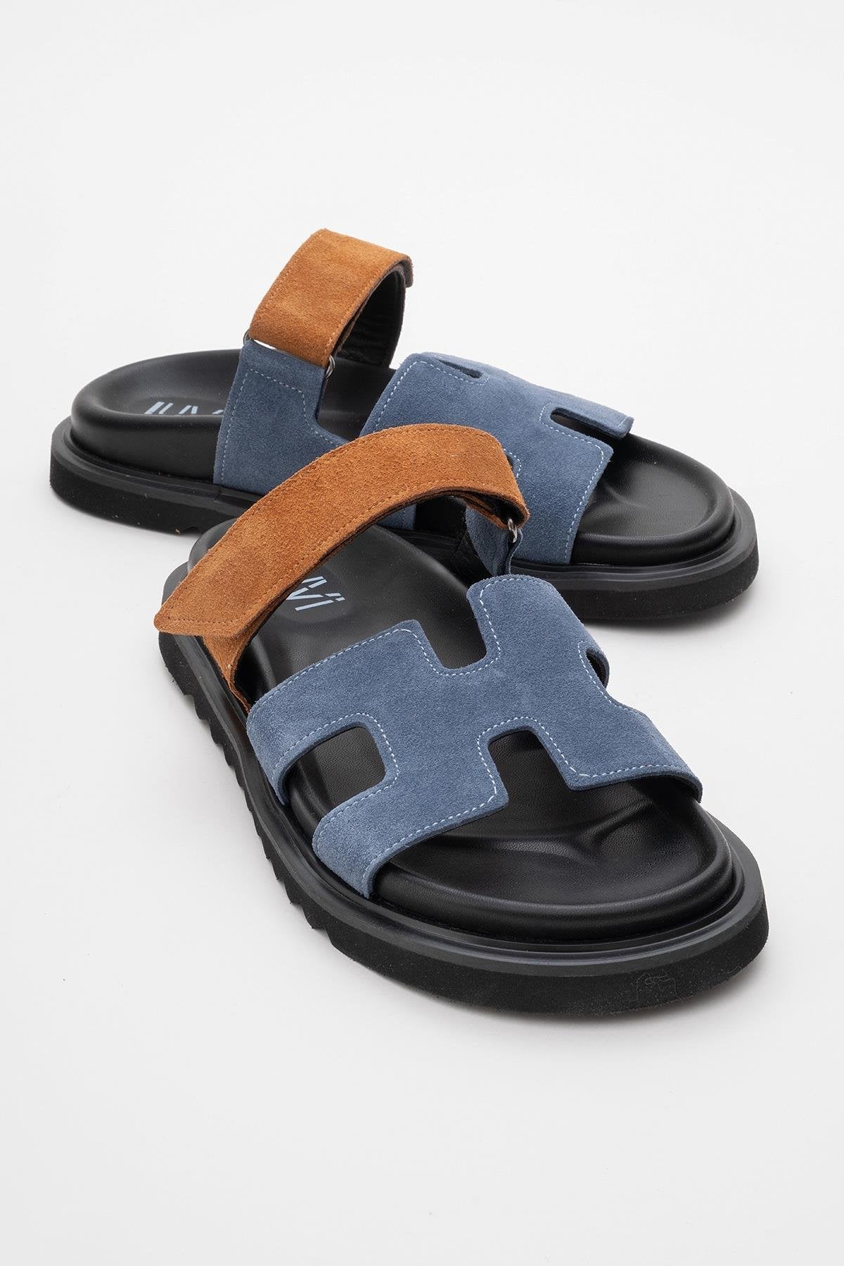 Morte - Navy Cognac Suede Leather Slide Sandal (Women)