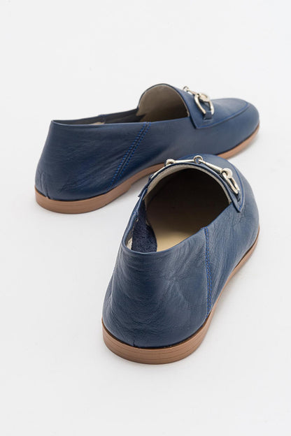 Penny - Navy Blue Leather Horsebit Loafers
