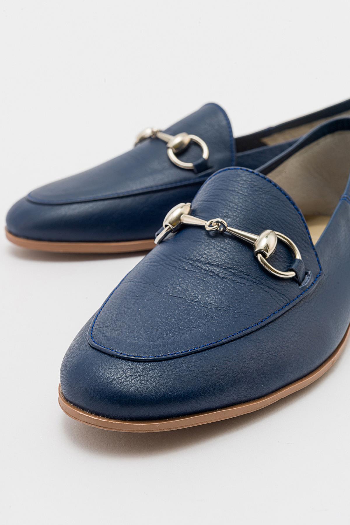 Penny - Navy Blue Leather Horsebit Loafers
