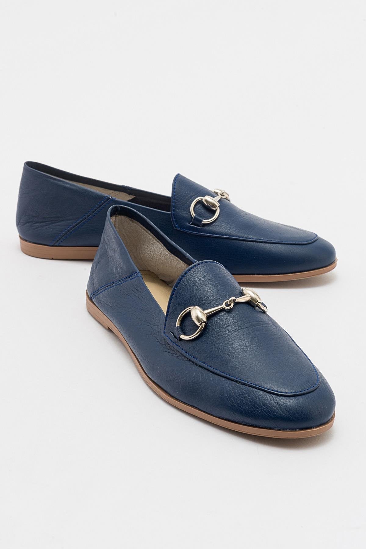 Penny - Navy Blue Leather Horsebit Loafers