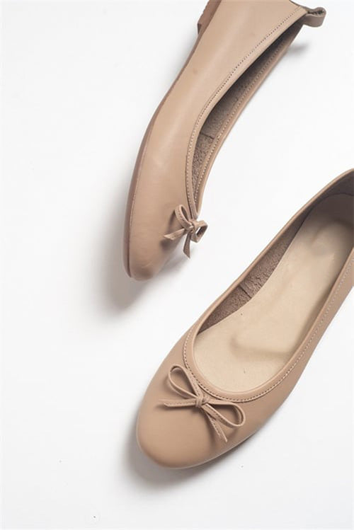Florence - Cream Beige Leather Ballerina Flats