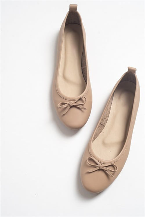 Florence - Cream Beige Leather Ballerina Flats