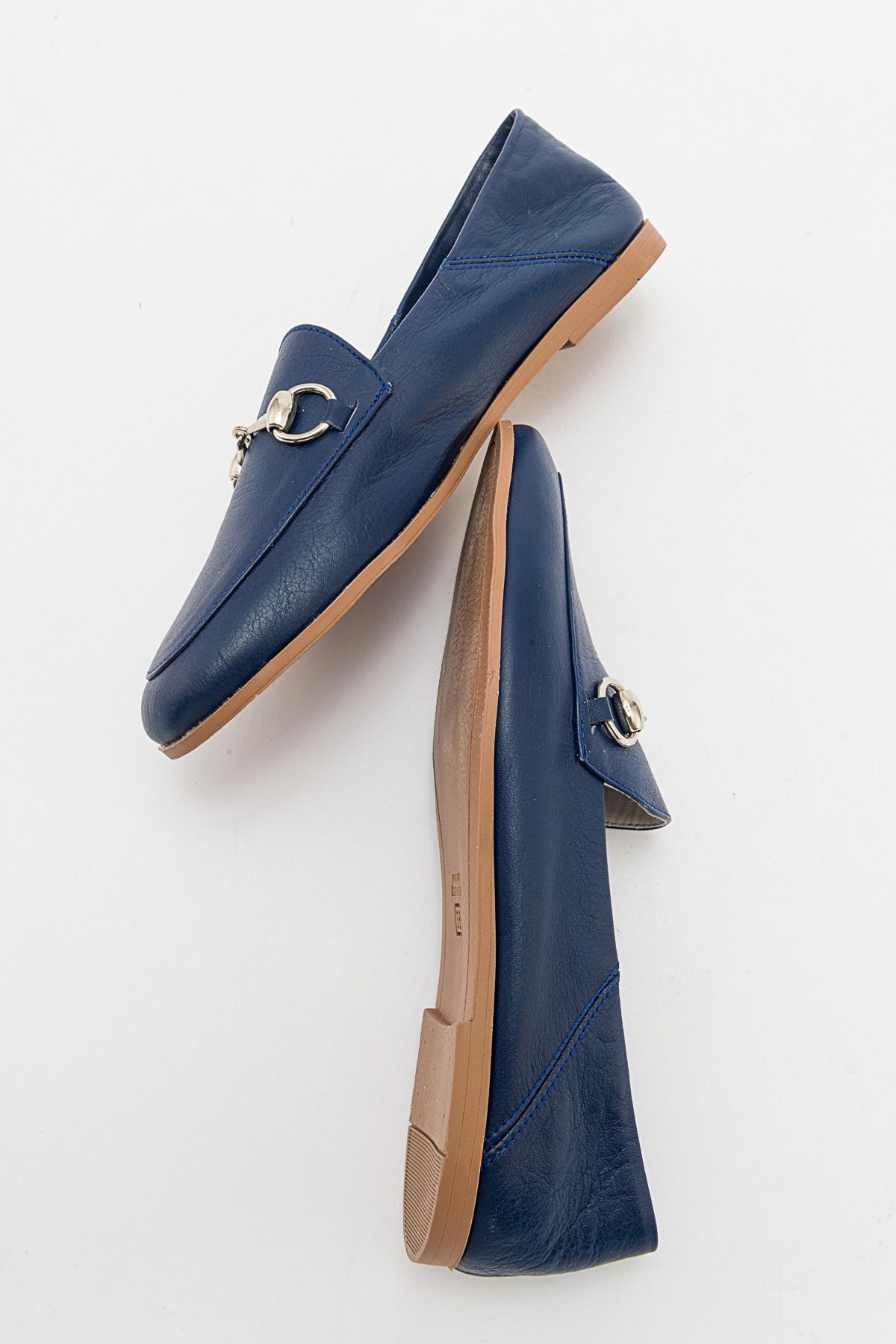 Penny - Navy Blue Leather Horsebit Loafers