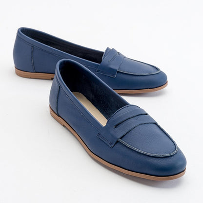 Dorothy - Navy Blue Leather Loafers