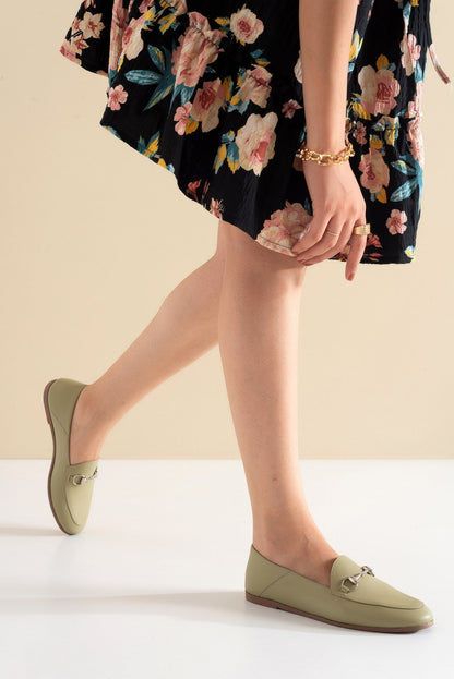 Penny - Olive Green Leather Horsebit Loafers