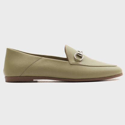Penny - Olive Green Leather Horsebit Loafers
