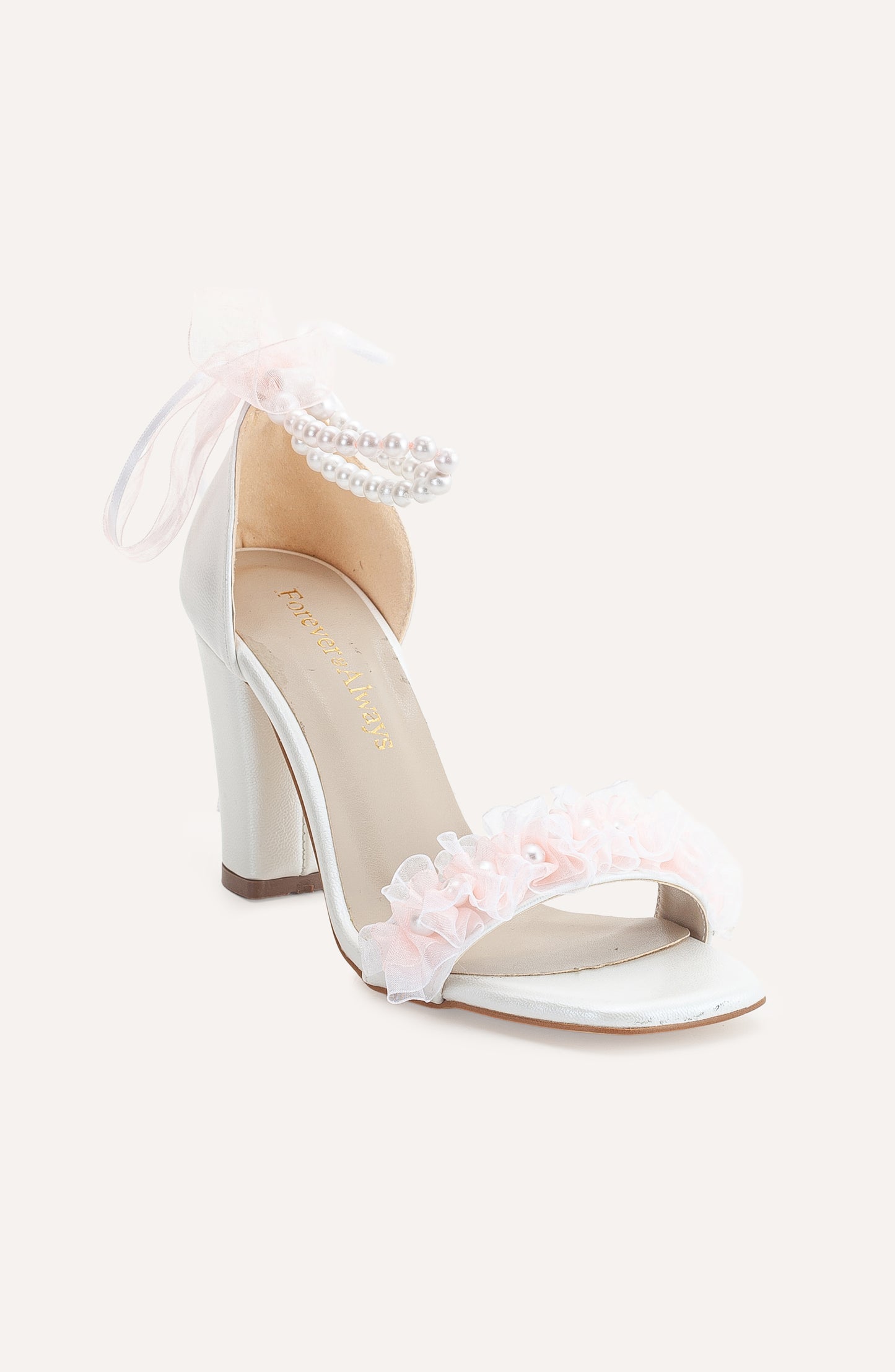 Elsa - Ivory Dusty Pink Lace Bridal Sandals with Pearls