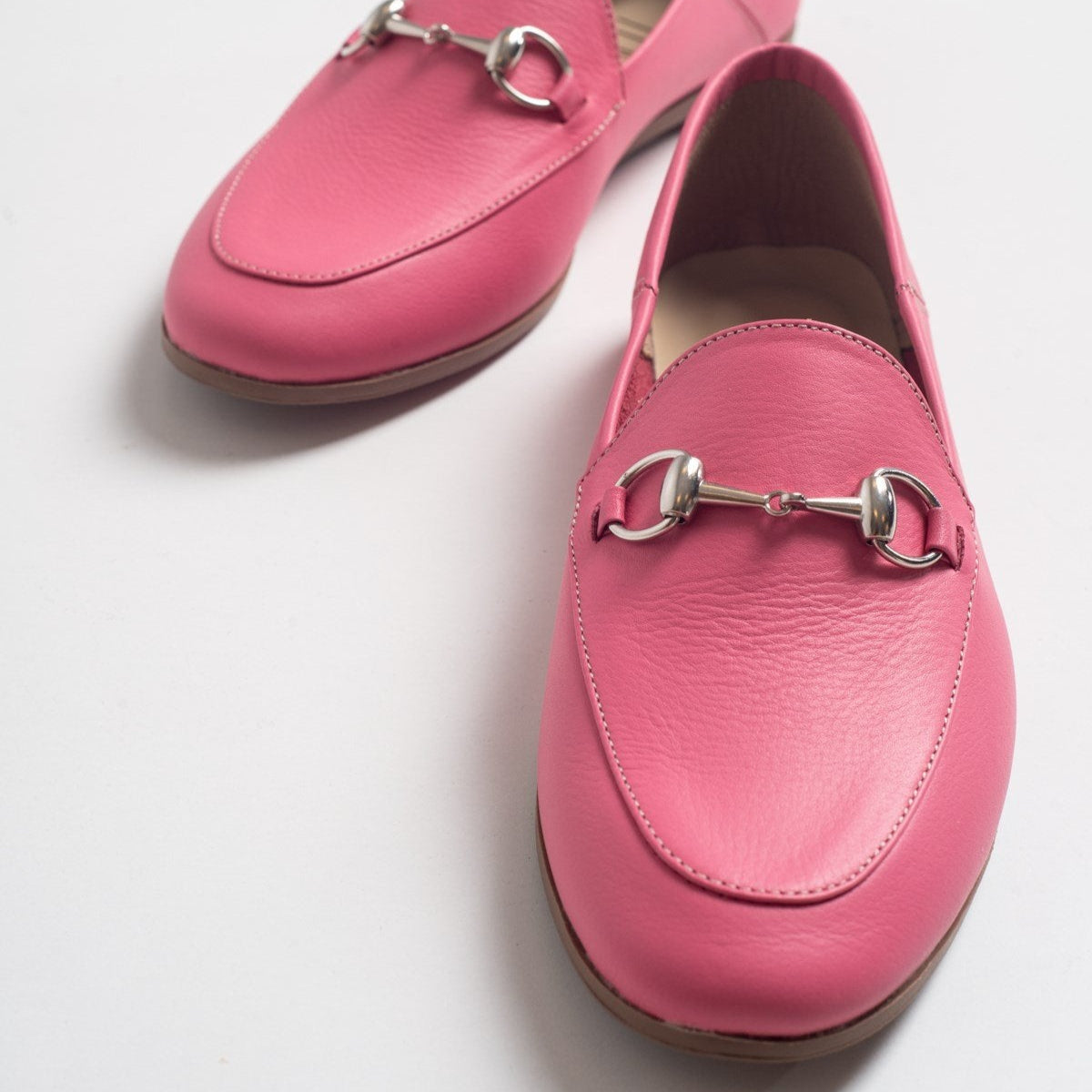 Penny - Pink Leather Horsebit Loafers