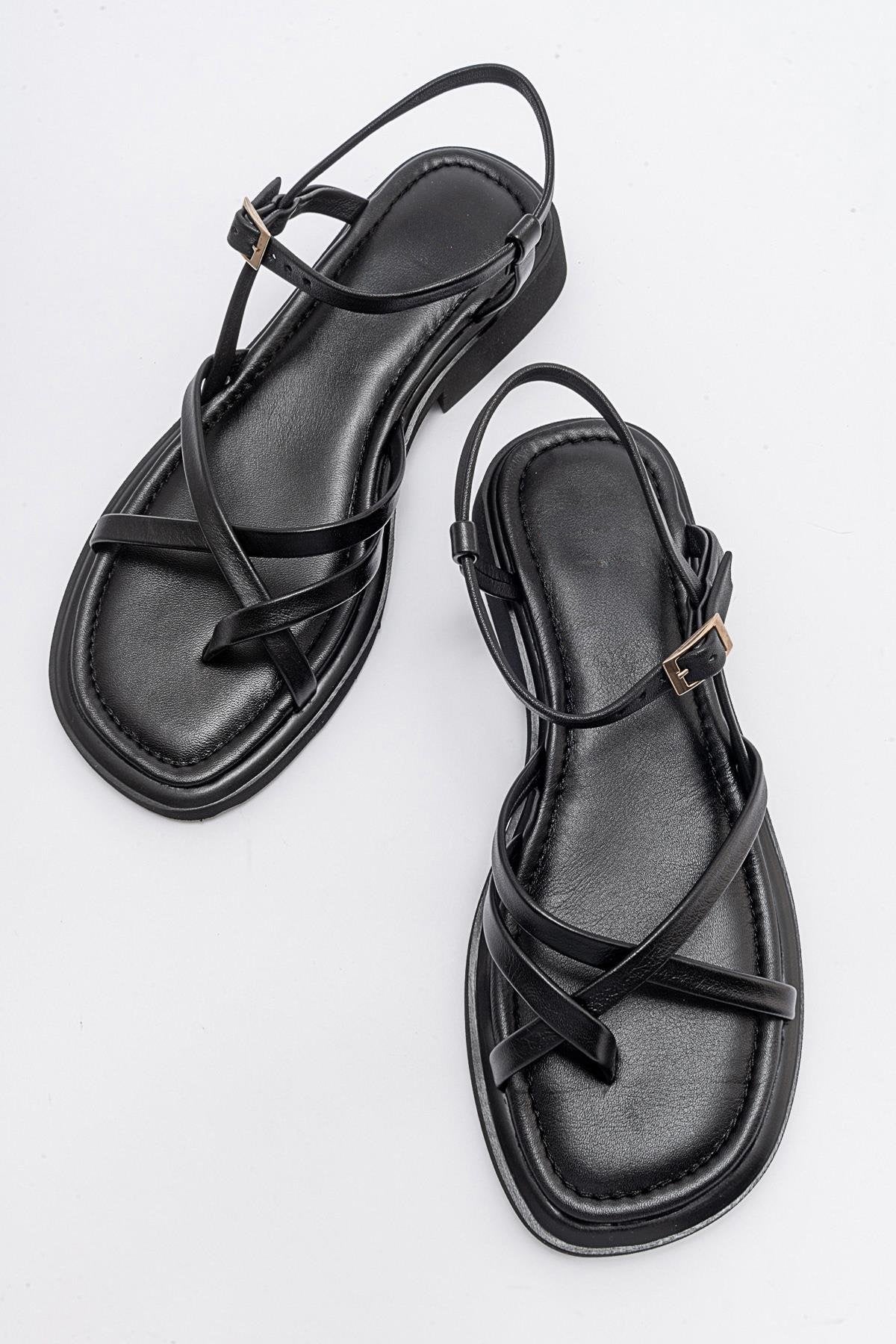 Antas - Black Leather Sandals (Women)