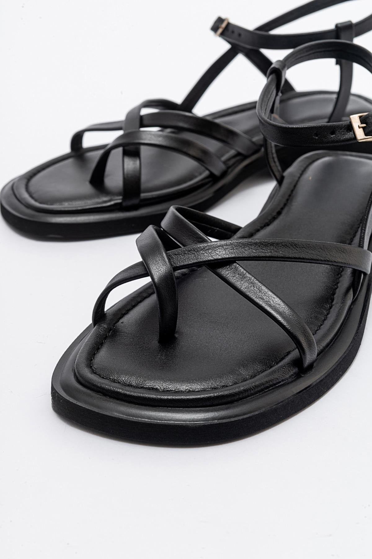 Antas - Black Leather Sandals (Women)