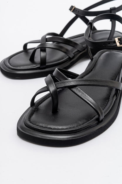 Antas - Black Leather Sandals (Women)