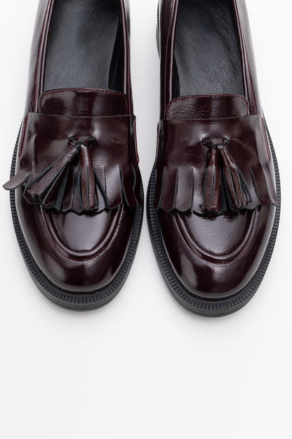Milly - Burgundy Patent Leather Tassel Loafers