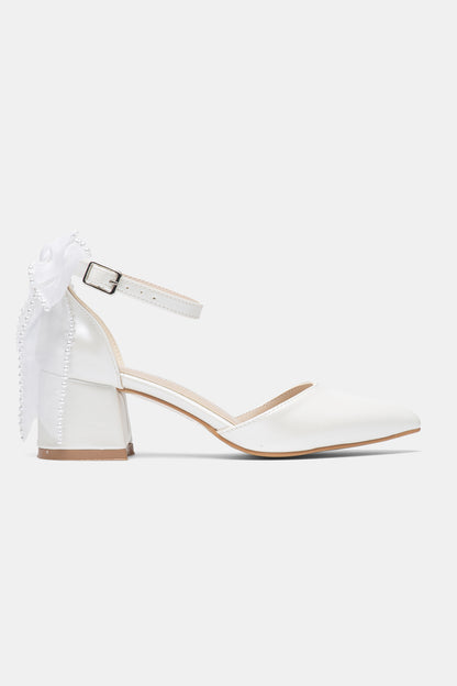 Rosavelle Pointed Toe Bow Detail Block Heel Bridal Sandals