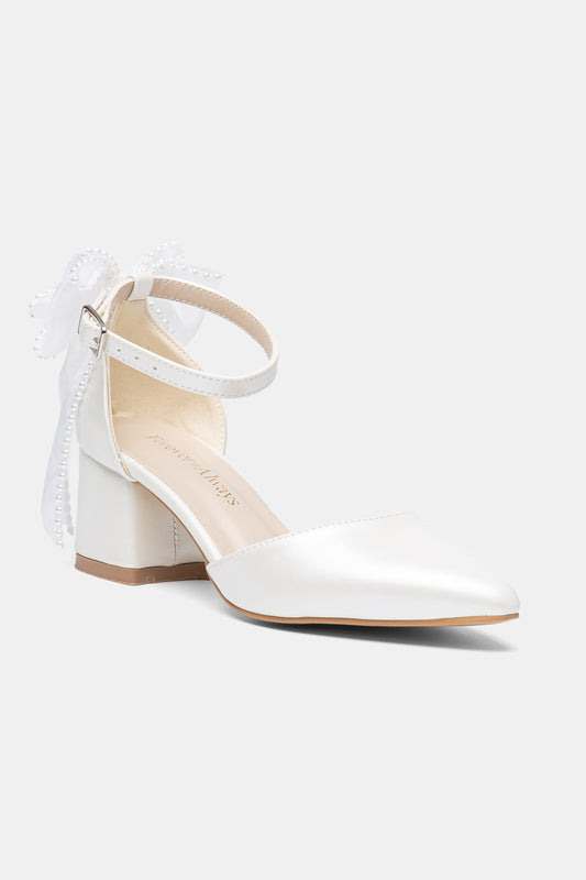 Rosavelle Pointed Toe Bow Detail Block Heel Bridal Sandals