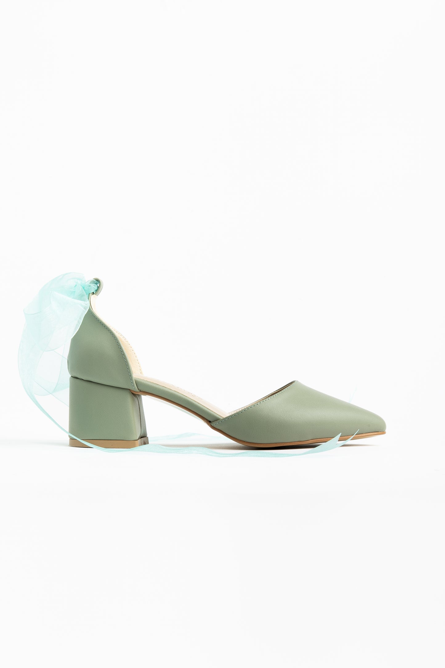 Fiona - Sage Green Heels With Tulle Ribbon