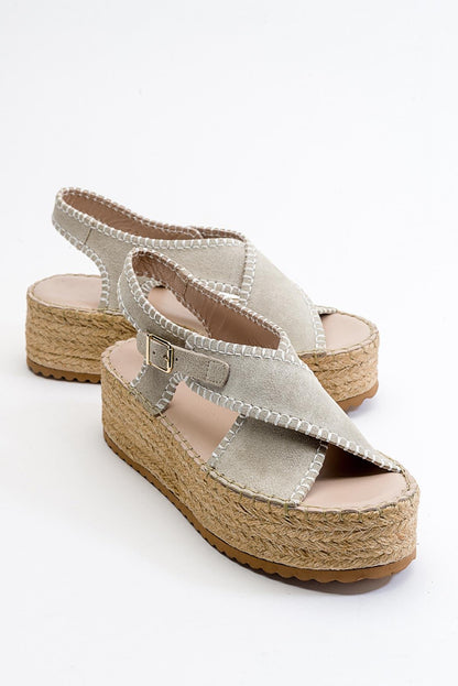 Bellezza - Beige Suede Leather Platform Sandal (Women)