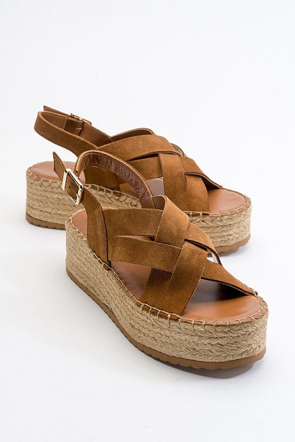 Lontano - Cognac Brown Suede Leather Platform Sandal (Women)