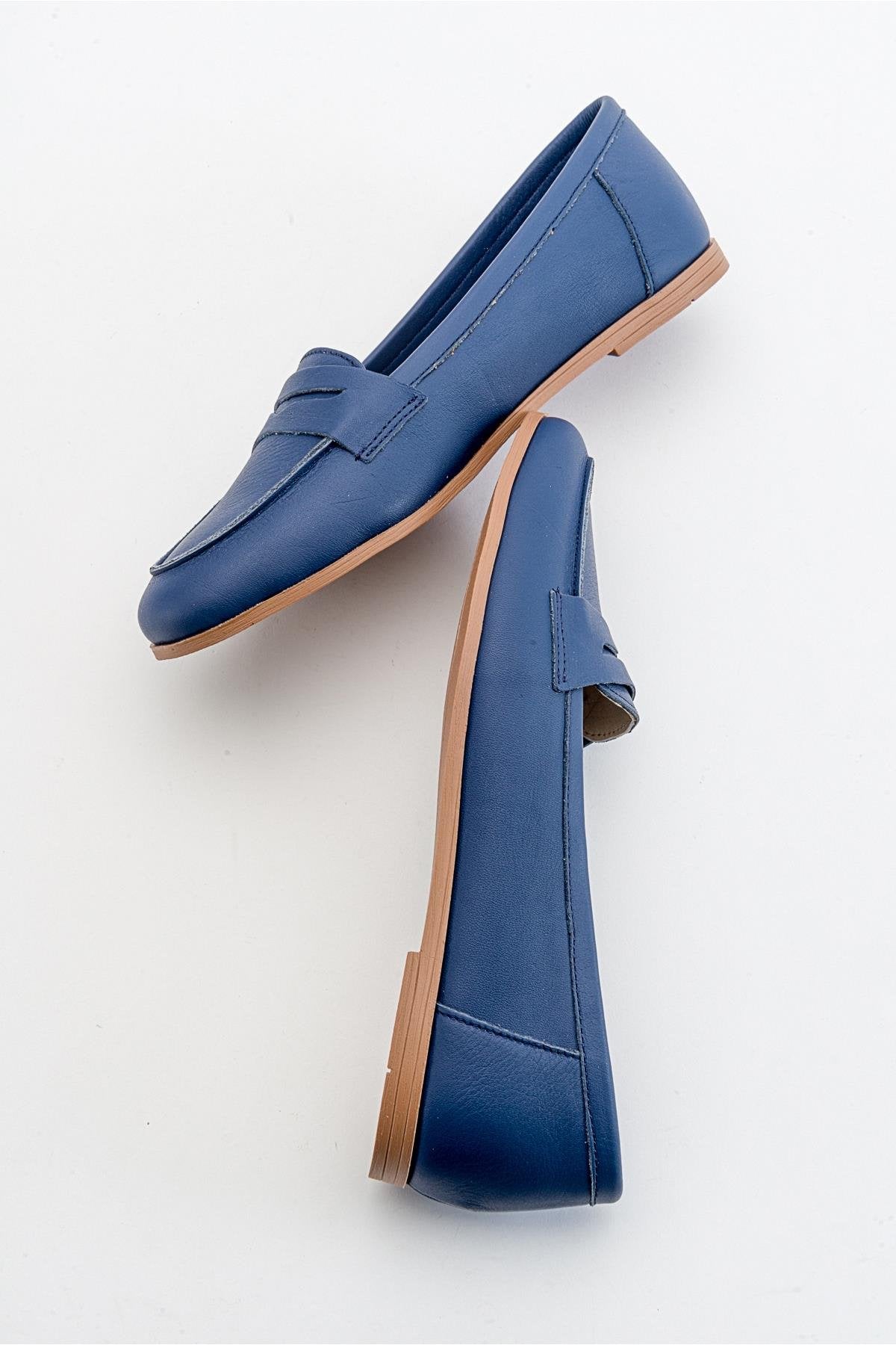 Dorothy - Navy Blue Leather Loafers