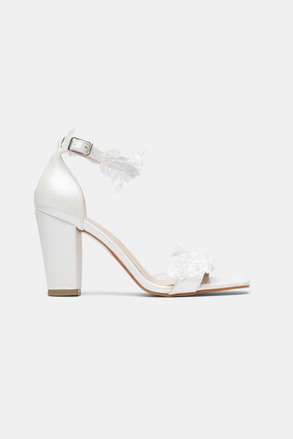 Selia Bridal  Lace Detail Block Heel Wedding Sandals