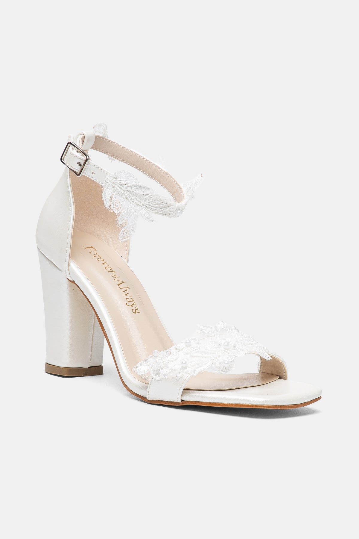 Selia Bridal  Lace Detail Block Heel Wedding Sandals