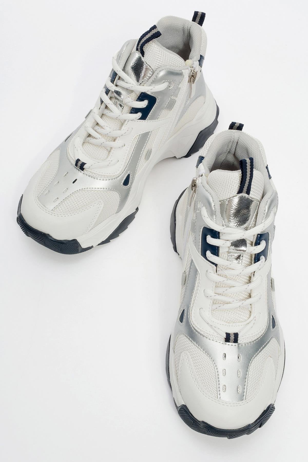 Lowel White-Navy Sneaker Boot (Women)