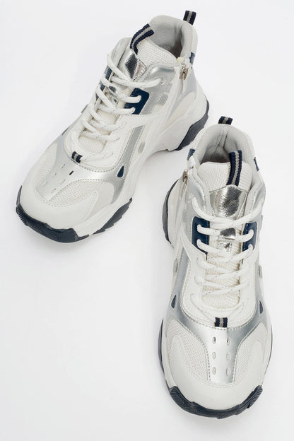 Lowel White-Navy Sneaker Boot (Women)