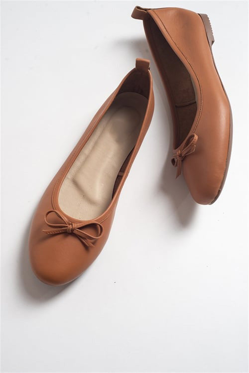 Florence - Cognac Brown Leather Ballerina Flats