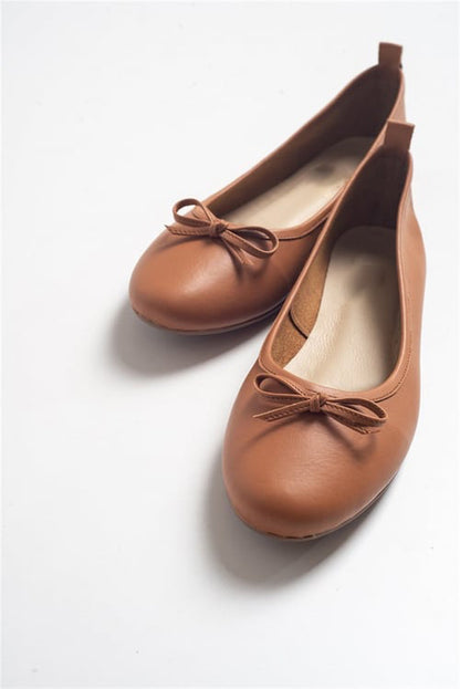 Florence - Cognac Brown Leather Ballerina Flats