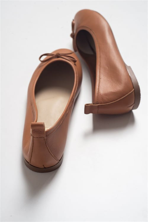 Florence - Cognac Brown Leather Ballerina Flats