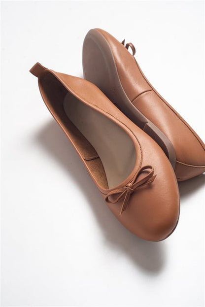 Florence - Cognac Brown Leather Ballerina Flats