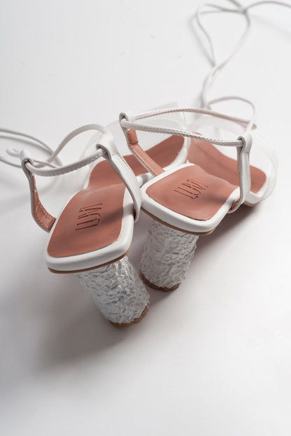 Rhea White Block Heel Sandal (Women)