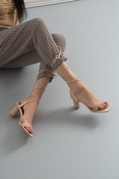 Rhea Beige Block Heel Sandal (Women)