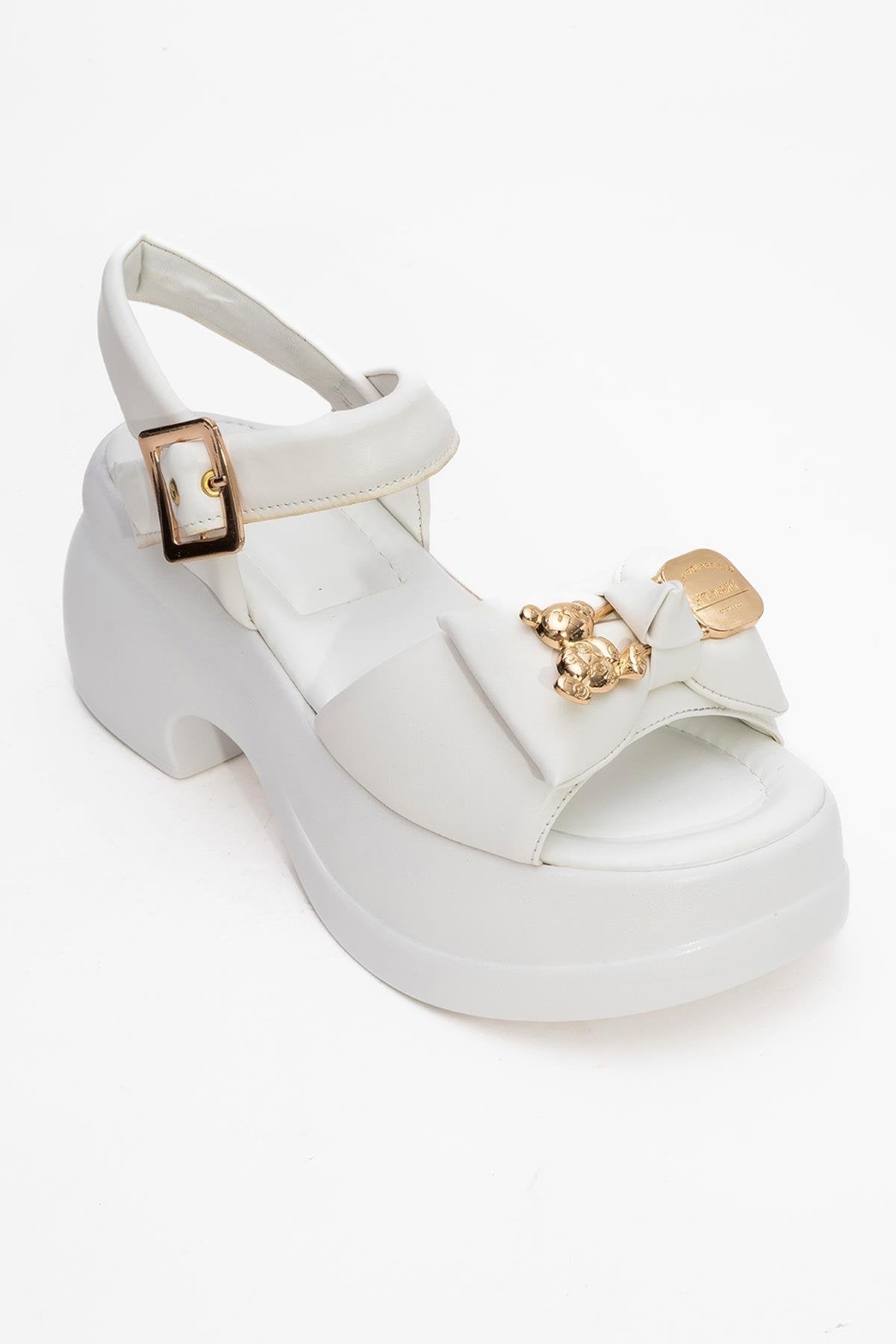 Merida White Buckle Platform Sandal (Women)