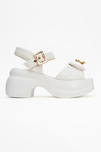 Merida White Buckle Platform Sandal (Women)