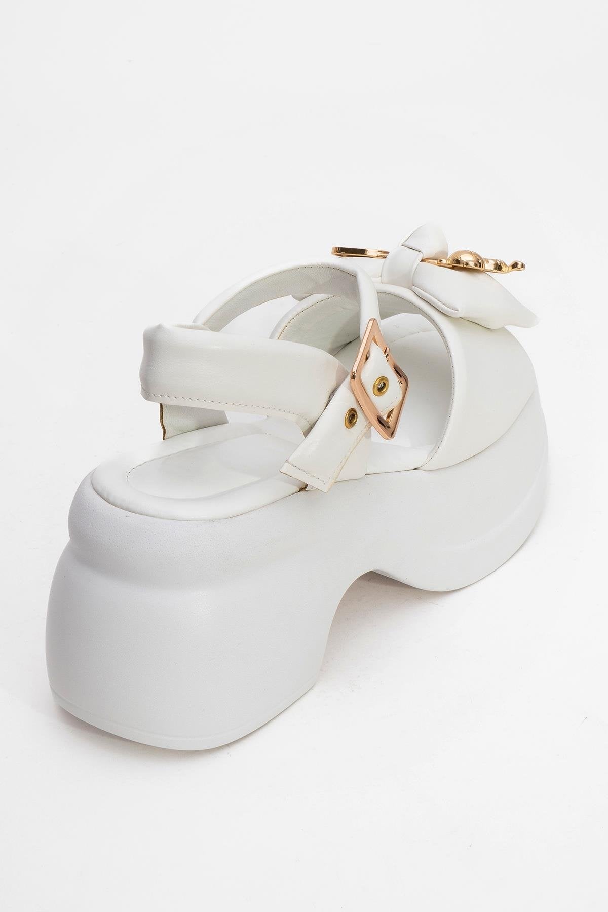 Merida White Buckle Platform Sandal (Women)