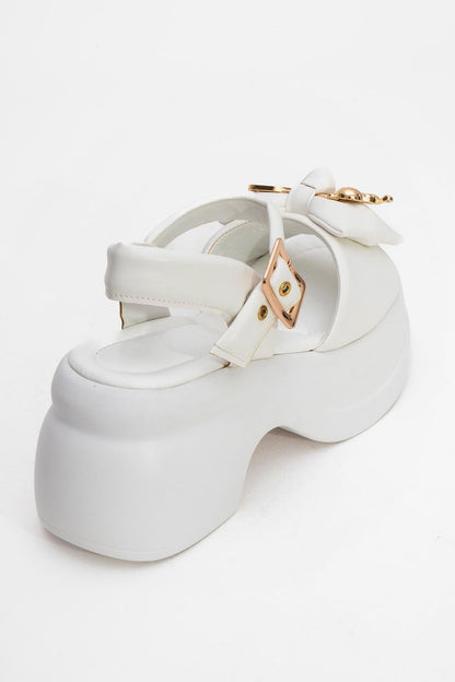Merida White Buckle Platform Sandal (Women)