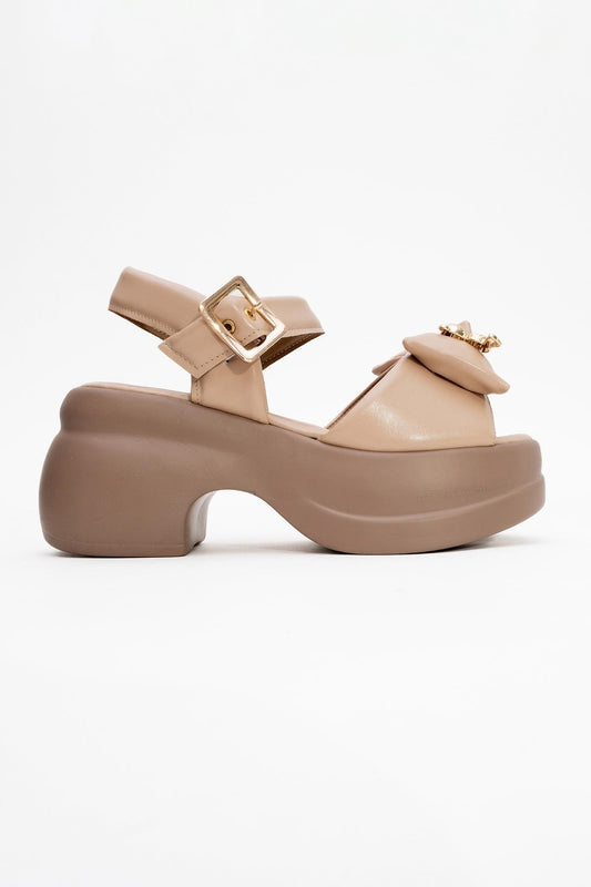 Merida Dark Beige Buckle Platform Sandal (Women)