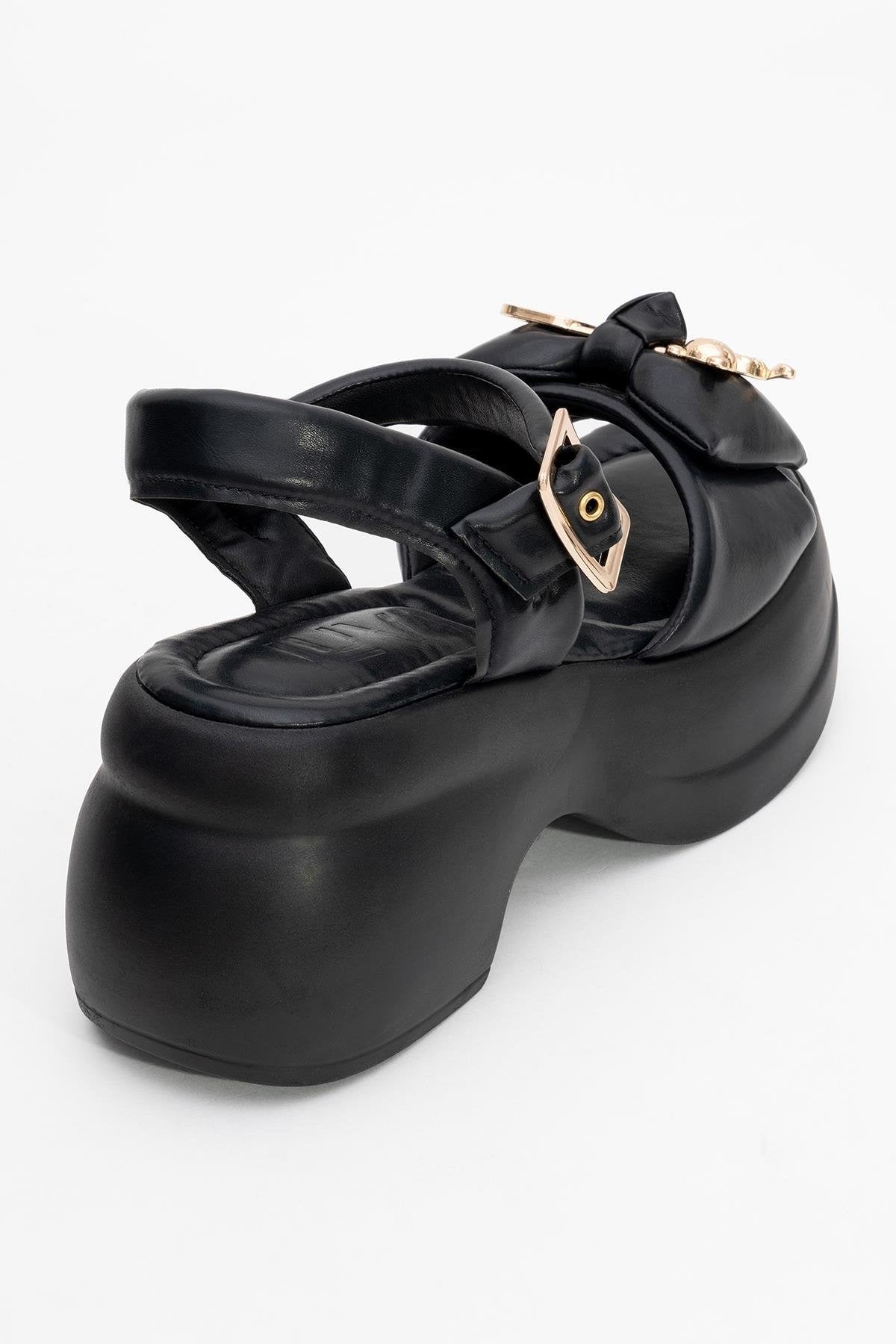 Merida Black Buckle Platform Sandal (Women)