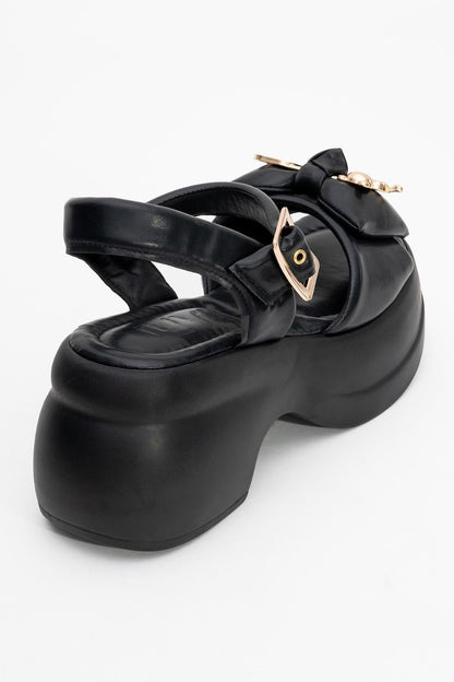 Merida Black Buckle Platform Sandal (Women)