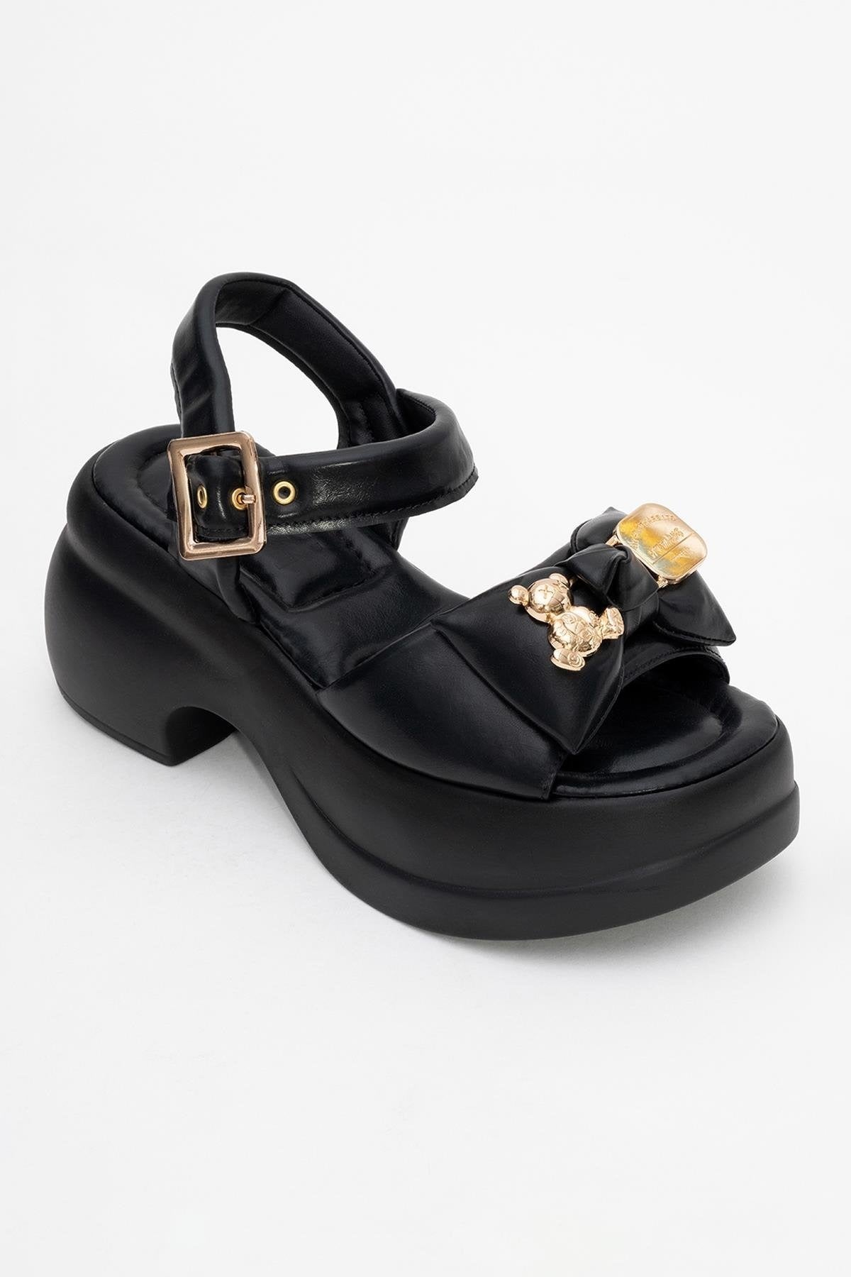 Merida Black Buckle Platform Sandal (Women)