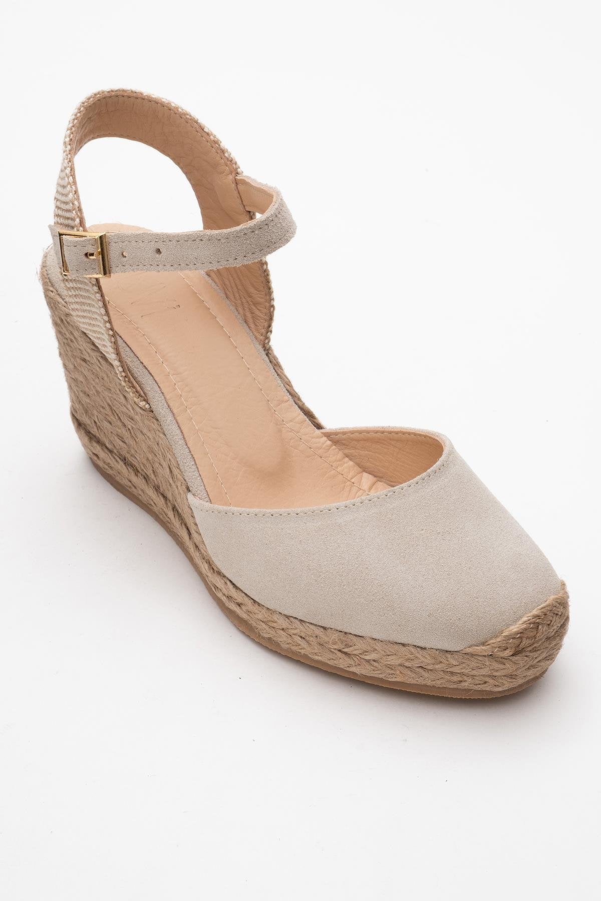 Sinta - Beige Suede Leather Platform Espadrille (Women)
